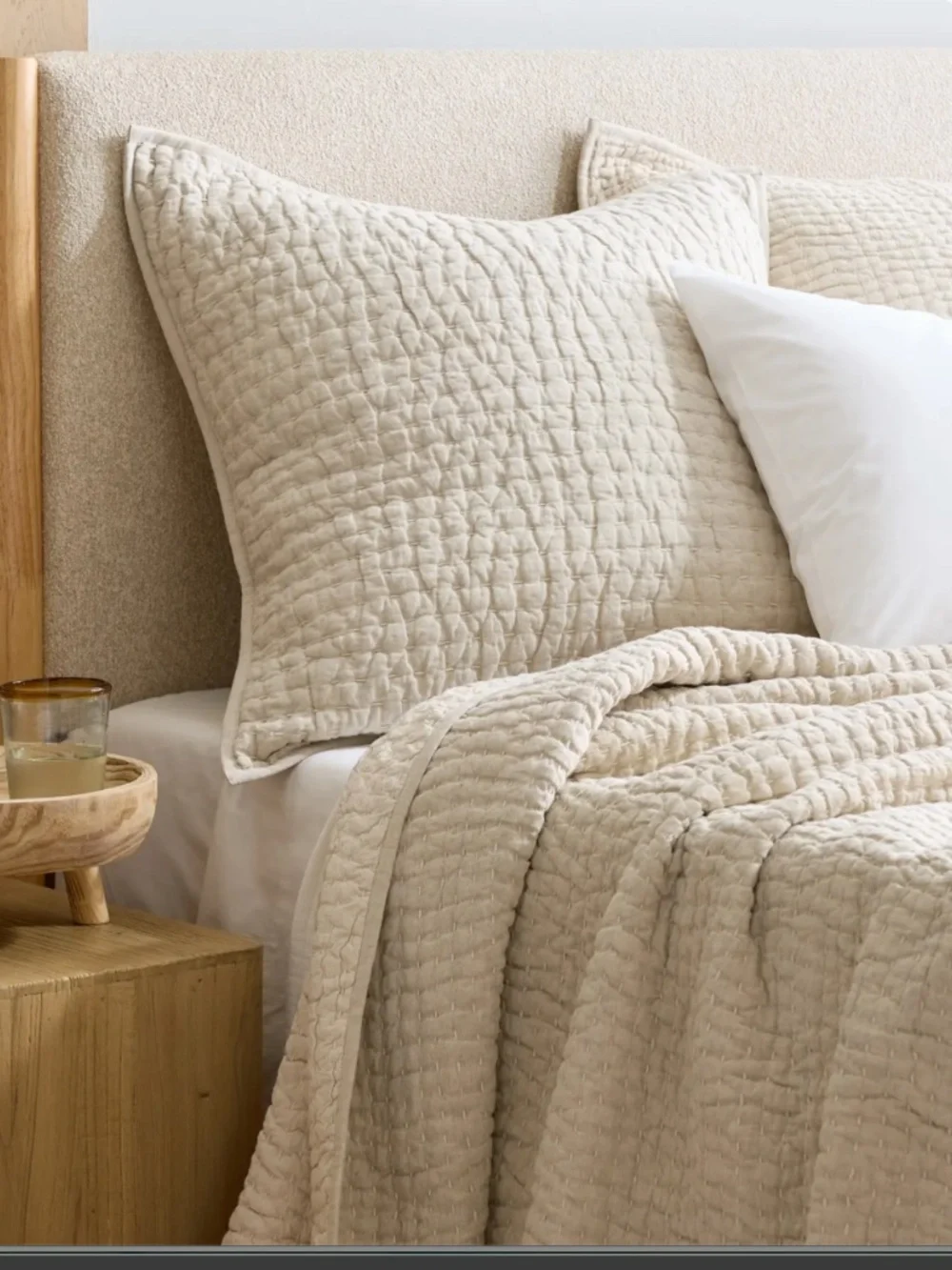 European Linen Cotton Stitch Quilted Euro Sham Natural